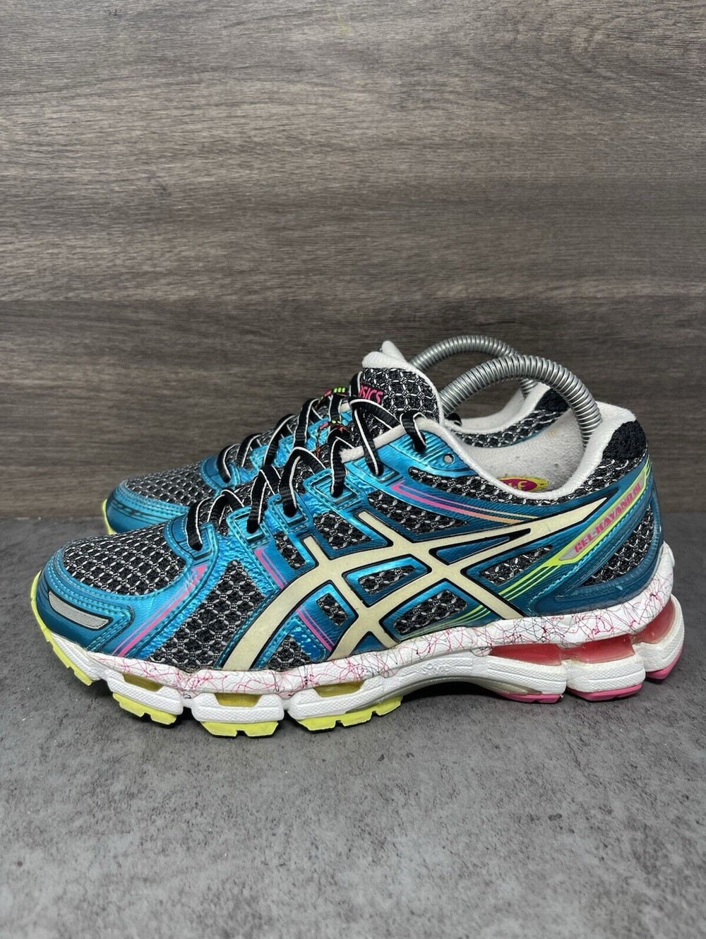 ASICS Gel Kayano 19 Womens Size 7 Blue Pink Running Stability Shoes T392N